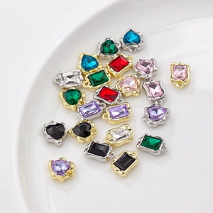 Colorful heart and square zircon pendants with gold and silver alloy frames for DIY jewelry