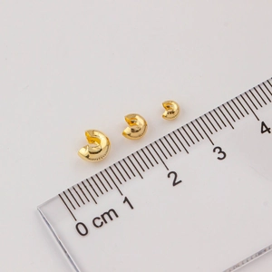 14K gold plated crescent C-buckle DIY jewelry connectors in three sizes with ruler