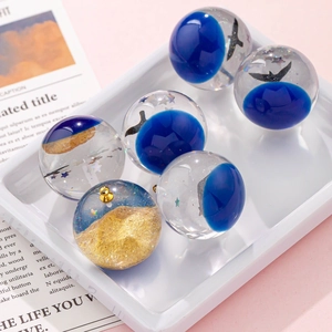 Transparent Resin Ball Pendant With Alloy Ring For DIY Jewelry Making Bird Whale Tail Starry Sky Landscape Handmade Accessory