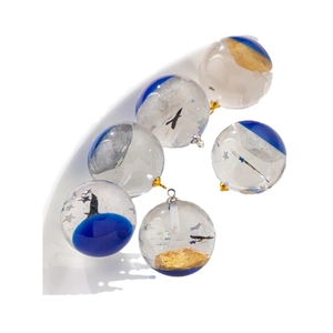 Artisan resin spherical pendants with sky scenery, gold foil, and flying bird silhouettes