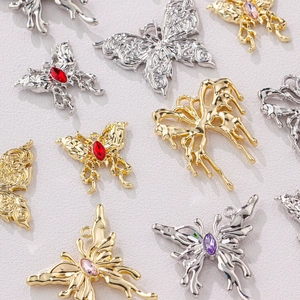 Exquisite gold and silver butterfly jewelry charms with colorful gemstones for DIY necklaces