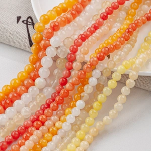 Natural Stone Round Loose Beads For DIY Jewelry Making Bracelet Necklace Warm Yellow Cream Polished Gemstone Accessory