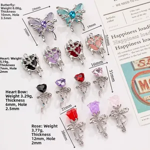 DIY liquid alloy charms set with butterfly, heart and rose shapes for custom jewelry