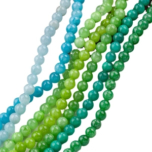 Polished natural jade beads in blue and green gradients for DIY jewelry making