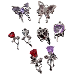 Gothic DIY jewelry charms set featuring alloy butterflies, hearts, and roses