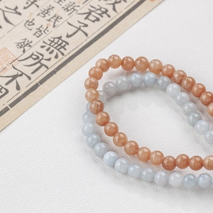 Natural round jade beads 6-8mm in orange and light blue for DIY jewelry making