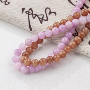 Natural round jade beads 6-8mm in lavender and amber brown for DIY jewelry making