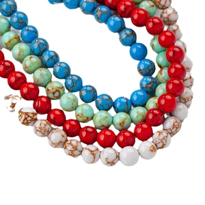 Natural round turquoise loose beads in blue, red, and green for DIY jewelry making