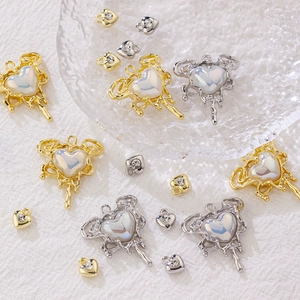 Pendentif Cœur en Alliage de Métal Liquide Vintage pour Collier Accessoires de Bijoux en Résine Strass DIY Style Fondu Sans Chaîne