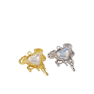 Pendentifs cœur en alliage de métal liquide avec résine irisée pour bijoux DIY or et argent