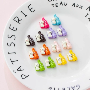 Colorful resin rabbit hugging a bottle DIY charms for handmade jewelry making and accessories