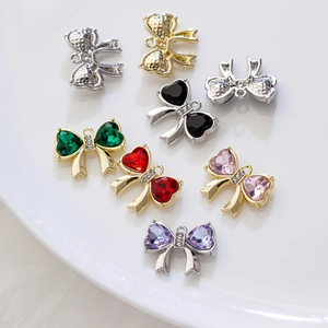 Colgantes de lazo minimalistas de aleación con circonitas de colores para joyas DIY