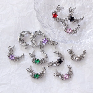 Pendentifs Lune Étoile pour Création de Bijoux DIY Alliage Argenté Zirconium Strass Fausse Künstliche Perle Breloques Croissant pour Bijoux