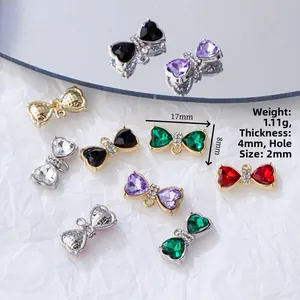 Pendentifs nœud en cœur en alliage avec zircon pour colliers en or et argent