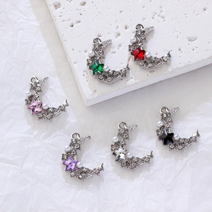 Pendentifs lune et étoile avec cristaux colorés et perles pour création de bijoux