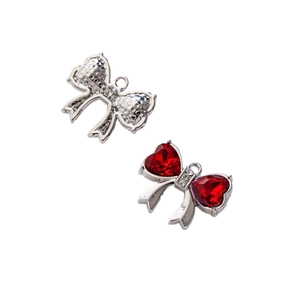 Colgantes de lazo con piedras de corazón rojo y cristales para joyería personalizada
