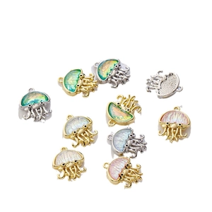 Colorful jellyfish alloy charms with iridescent finish for DIY jewelry necklaces