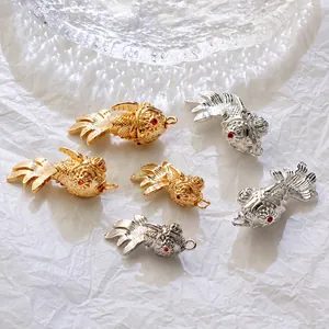 Koi Fisch Anhänger Kupfer Gold Silber Galvanisiert Zirkonia Eingelegt DIY Schmuckzubehör Für Halskette Armband