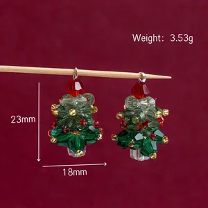 Christmas tree crystal pendant in green and red colors for DIY jewelry 23mm x 18mm