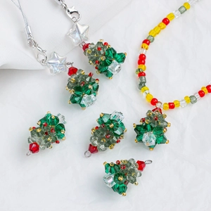 Handmade Christmas tree crystal pendants with colorful beads for DIY jewelry making