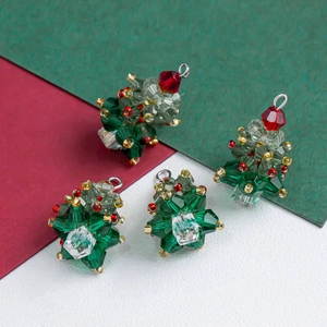 Set of four crystal Christmas tree pendants for jewelry making with silver hooks