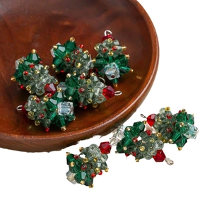 Handmade beaded crystal Christmas tree pendant with metallic loop for DIY jewelry crafts