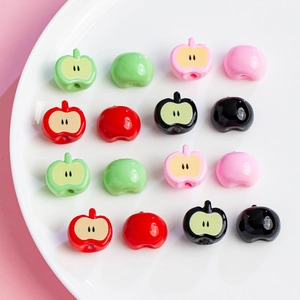 Colorful acrylic apple beads in red, green, pink and black for DIY jewelry making