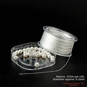White 0.2mm 3-strand polyester pearl thread on spool with storage box, 253m roll