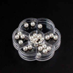 7-compartment plum blossom plastic storage box with white faux pearls for DIY crafts