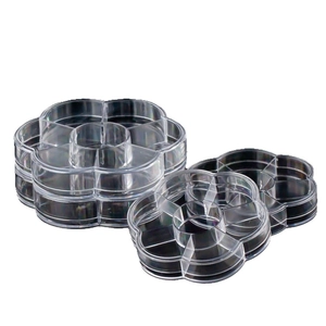Stack of three 7-grid flower shaped clear plastic storage boxes for nail art accessories