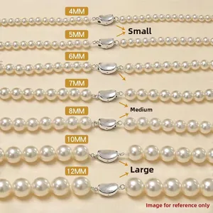Vertical comparison of 4mm-12mm pearls with small to large heart-shaped clasps