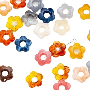 Colorful 14mm five-petal acrylic flower beads with marble texture for DIY jewelry making