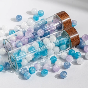 Kit DIY perles œil de chat bleu blanc avec tubes en verre et bouchons en bois