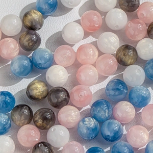 Pink and blue cat-eye effect 8-10mm beads with gold stardust for DIY jewelry making