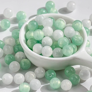 Green and white cat eye glass beads 8-10mm for DIY jewelry making and bracelets