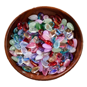 Colorful gradient teardrop glass petals for DIY traditional hairpins in a wooden bowl