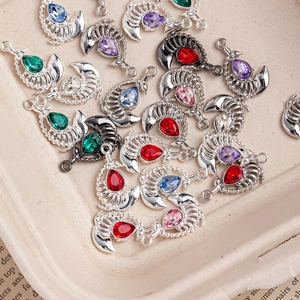 Crescent moon pendants with colorful drop-shaped crystals for DIY necklace jewelry