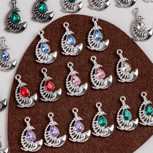 Alloy whale bone pendants with waterdrop zircon crystals for DIY jewelry making