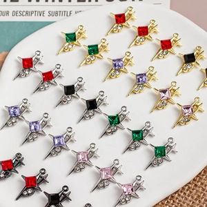 Detailed view of colorful square zircon star charms with alloy settings and small round gems