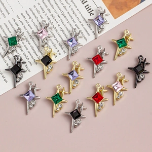 Detailed close-up of colorful rhinestone star pendants for DIY jewelry crafting