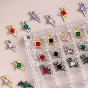 Star-shaped alloy pendants with colorful crystals and sparkling diamonds for DIY jewelry