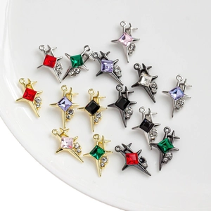 Star-shaped alloy pendants with colorful square crystals for DIY jewelry making