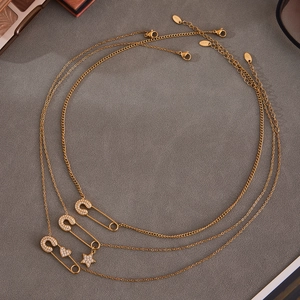 Collana con Ciondolo a Spilla da Balia in Acciaio Inossidabile e Zirconia per Donna Oro Argento Stella Cuore Gioielli