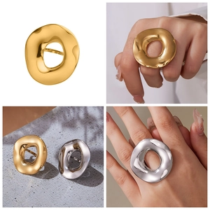 Detailed macro view of irregular lava style rings with 18k gold and silver plating