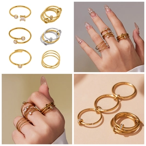 Detail view of 18k gold plated stainless steel rings set with 5A zircon inlay textures