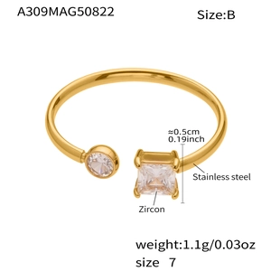 Detailed specs of 18k gold plated stainless steel ring with zircon stone inlay