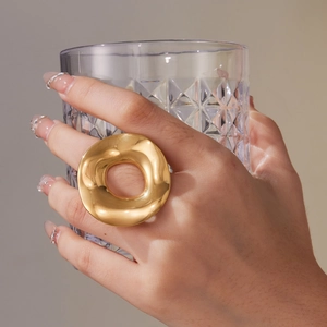 Chunky 18k gold plated stainless steel open ring with glossy mirror finish for women