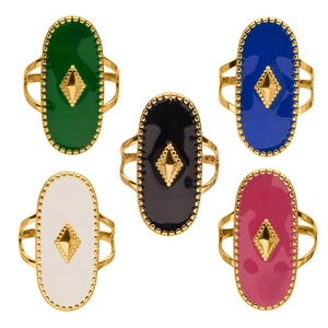 Ensemble de bagues vintage en acier inoxydable plaqué or 18k avec émail multicolore