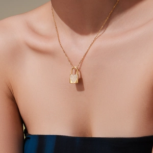 Collana con Ciondolo a Lucchetto a Cuore in Acciaio Inossidabile Con Zirconia 5A Placcato Oro Argento Gioielli da Donna