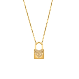 Collana in acciaio inossidabile placcata oro 18k con pendente a cuore scintillante